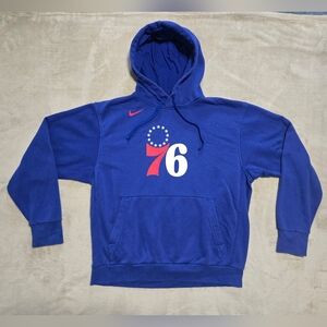 Nike Philadelphia 76'ers Blue Sweater with Ribbed Cuffs and Drawstring Hood NBA